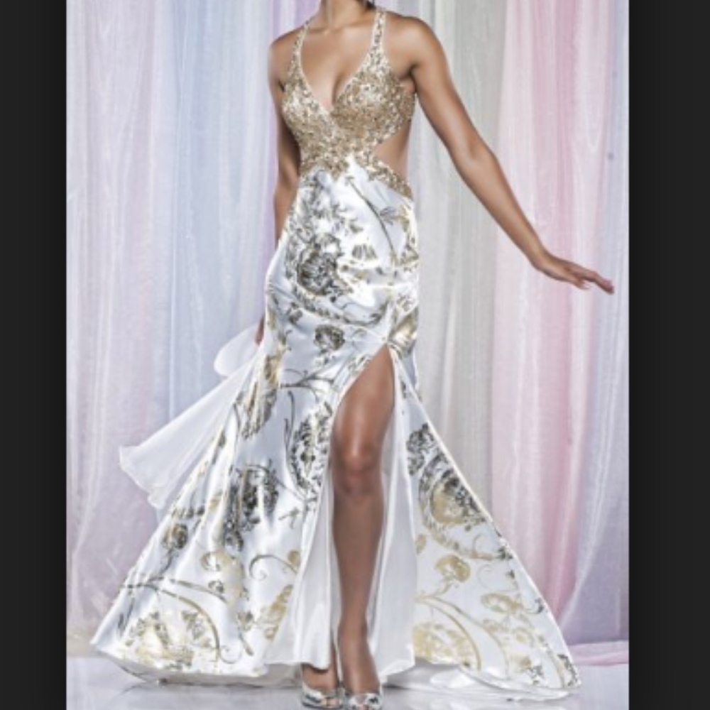 White and Gold Prom Dress